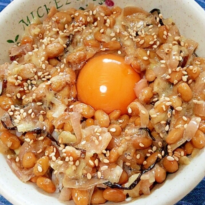納豆の食べ方-生玉子＆甘酢塩昆布♪